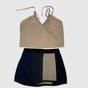 GEMMA SUMMER SET SIZE: 2 HALTER TOP AND SKIRT KHAKI AND BLUE JEAN